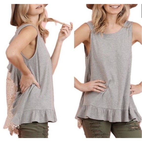 Umgee Sleeveless Ruffle Hem Flowy Tank Top M Gray - Picture 1 of 7